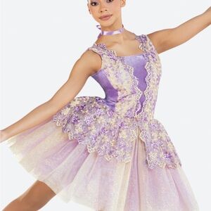 Elegant Kids Dance Costume in Lavender and Gold
